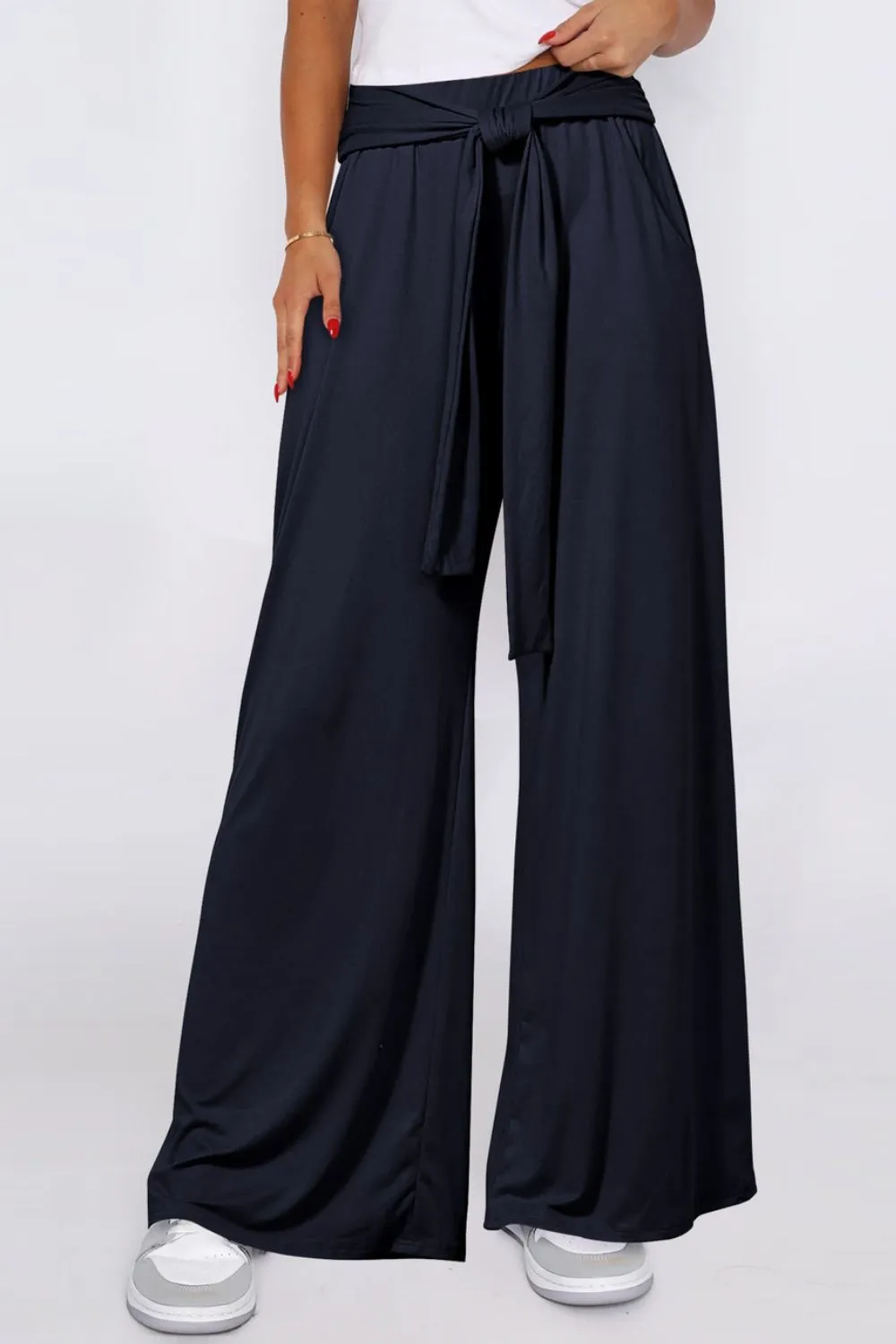 Tied Wide Leg Pants With Pocket