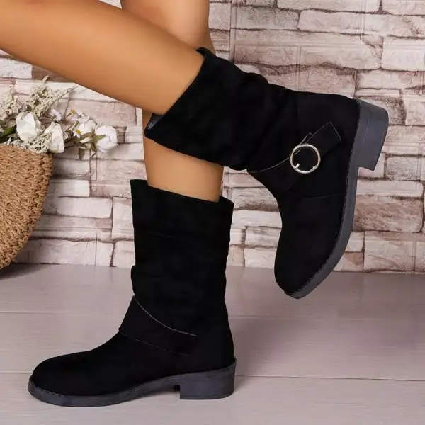 Tiered Round Toe Block Heels Boots