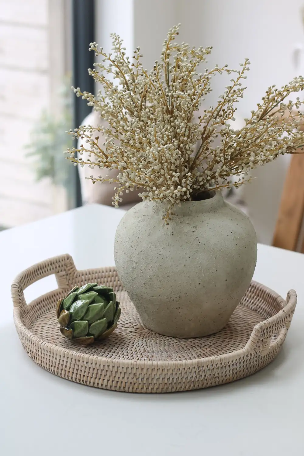 Round Rattan Tray with Handles