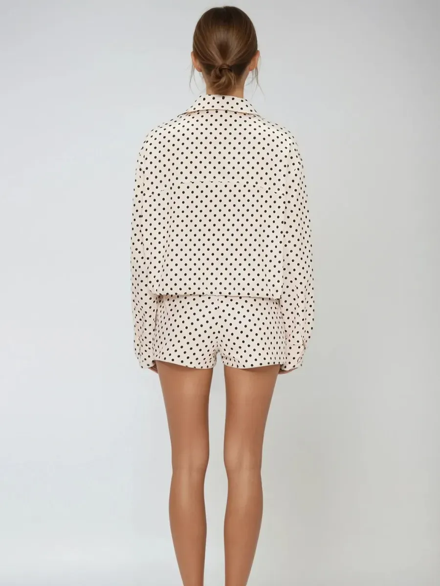 Cecelia Lapel Dot Pants Set