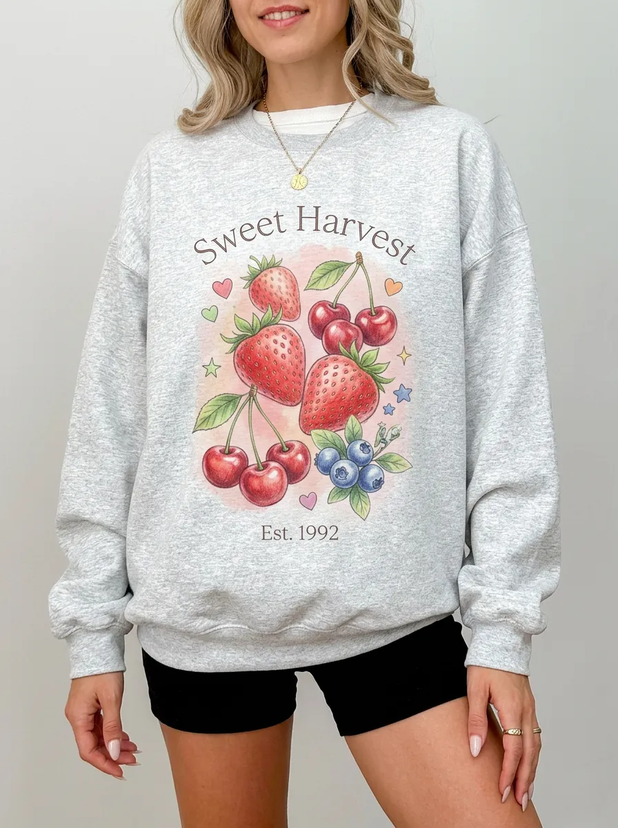 Women's Sweet Harvest Fruit Strawberry Cherry Printed Sweatshirt