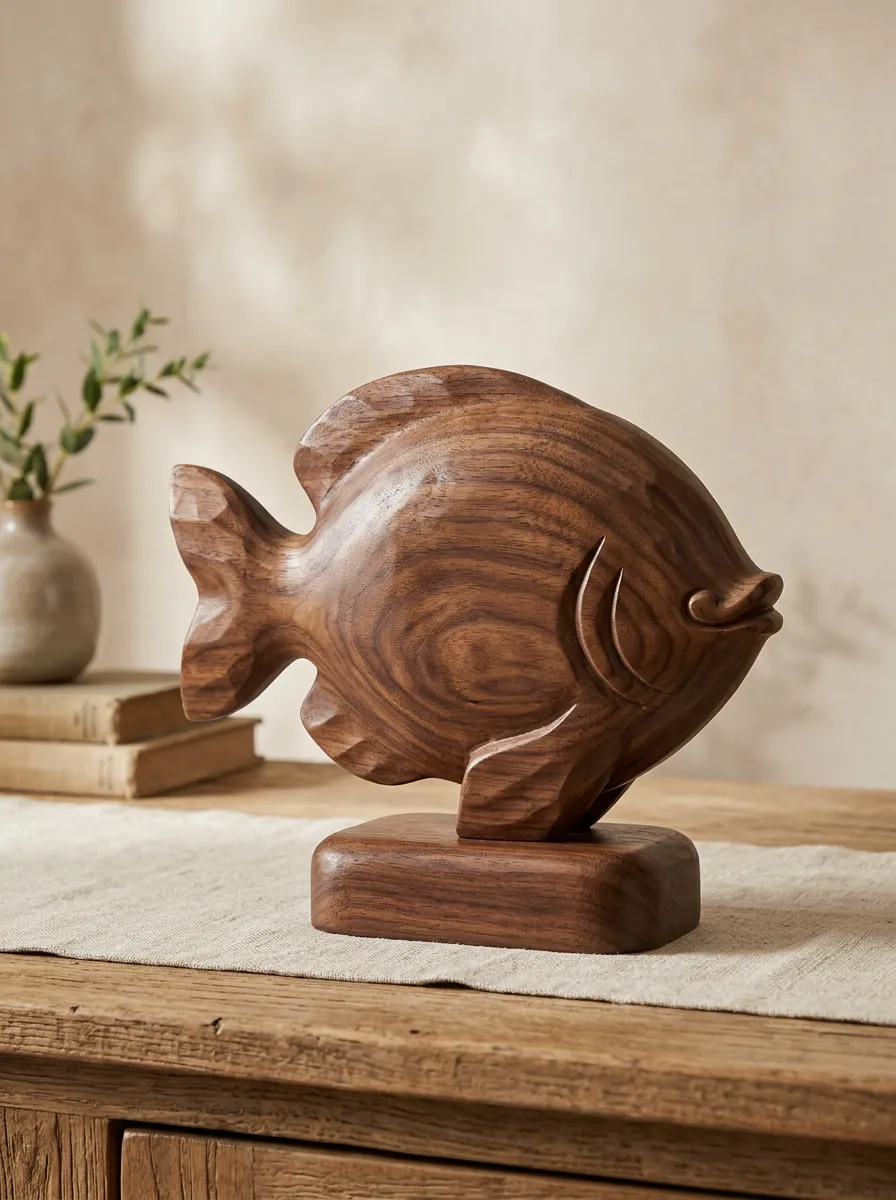 Coastal Home Decor Nautical Fish Hand-Carved Wooden Ornament