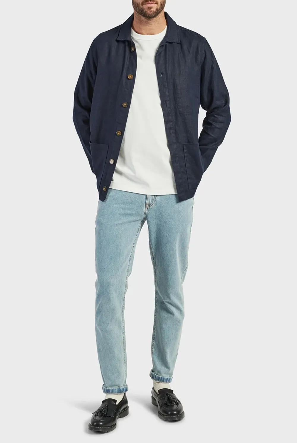 Casual Linen Overshirt- Navy
