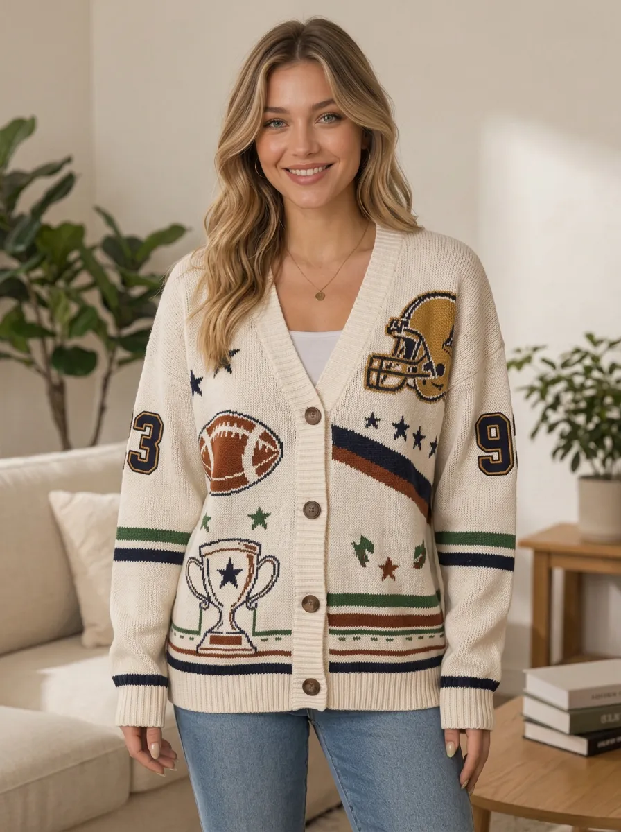 Women's Everyday Gridiron Helmet Trophy Ball Knit Cardigan