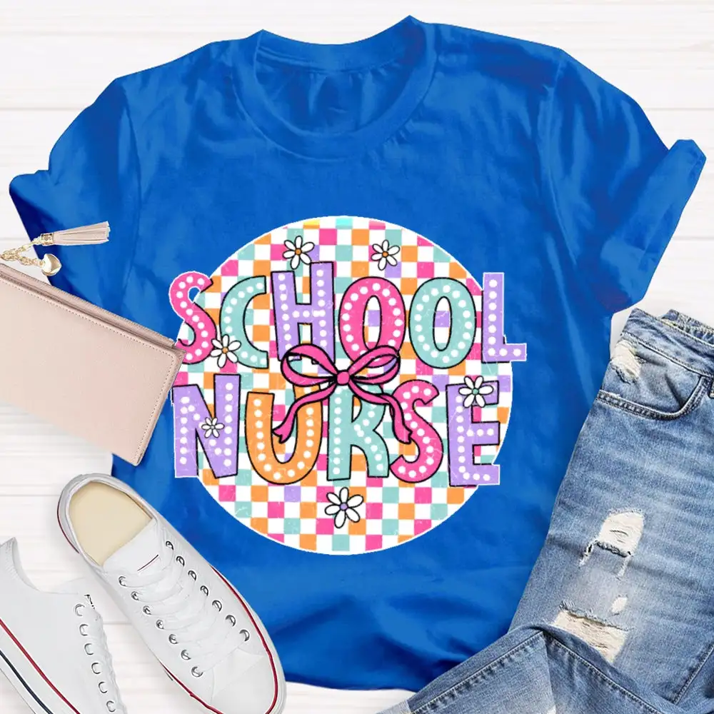 School Nurse Colorful Checkered T-Shirt