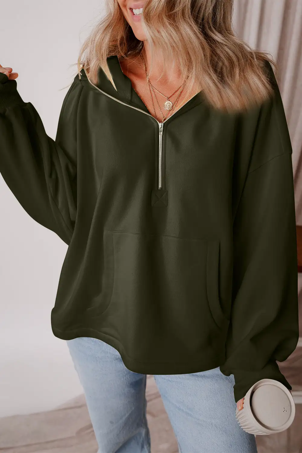 Half-Zip Pocketed Hoodie