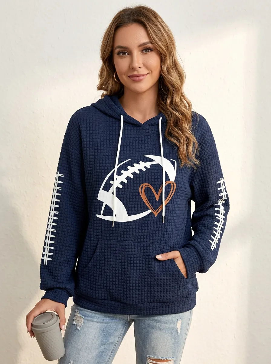 Women's Sport Gridiron Heart Graphic Waffle Hoodie
