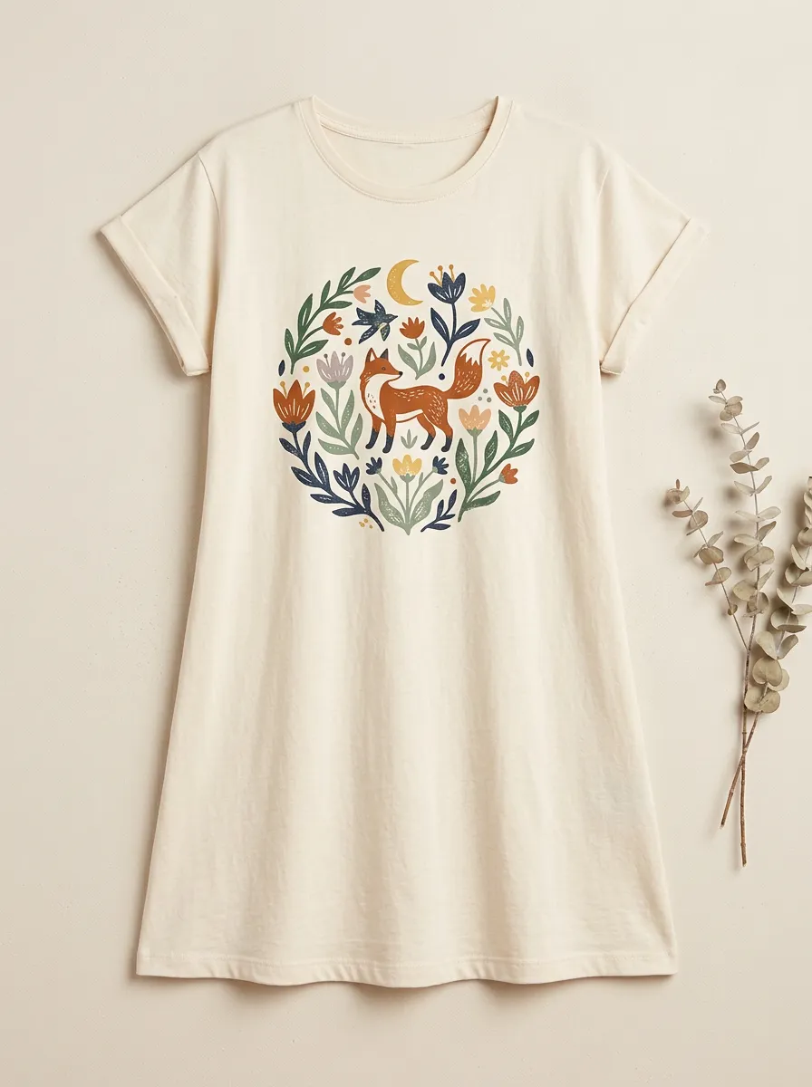 Nature Lover Fox Floral Moon T-Shirt