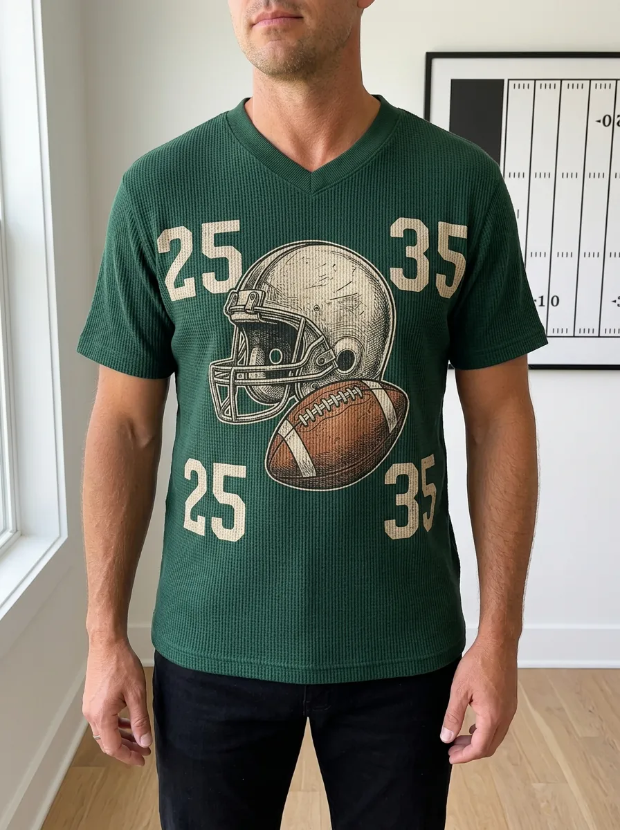Men's Football Lover Helmet Ball 25 35 Printed Waffle Top