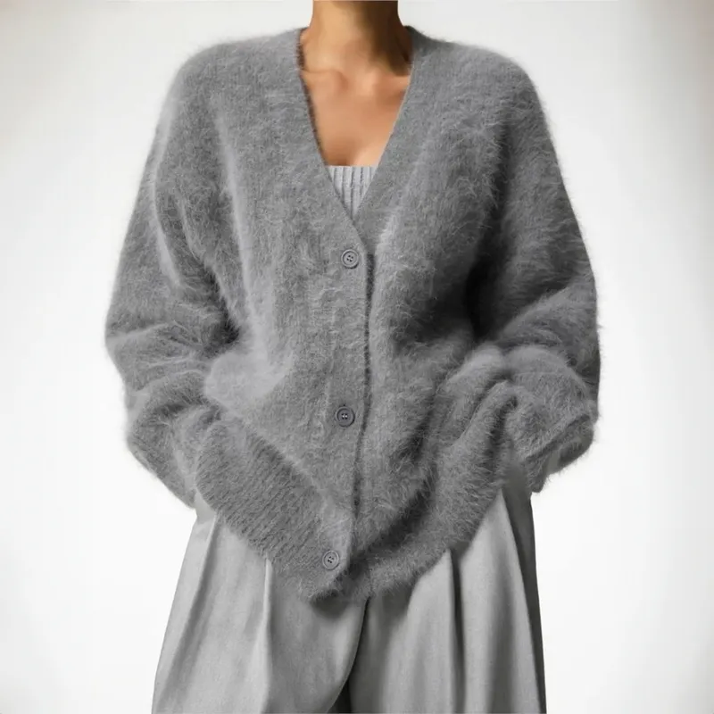 Relaxed Fit Fluffy Knit Cardigan