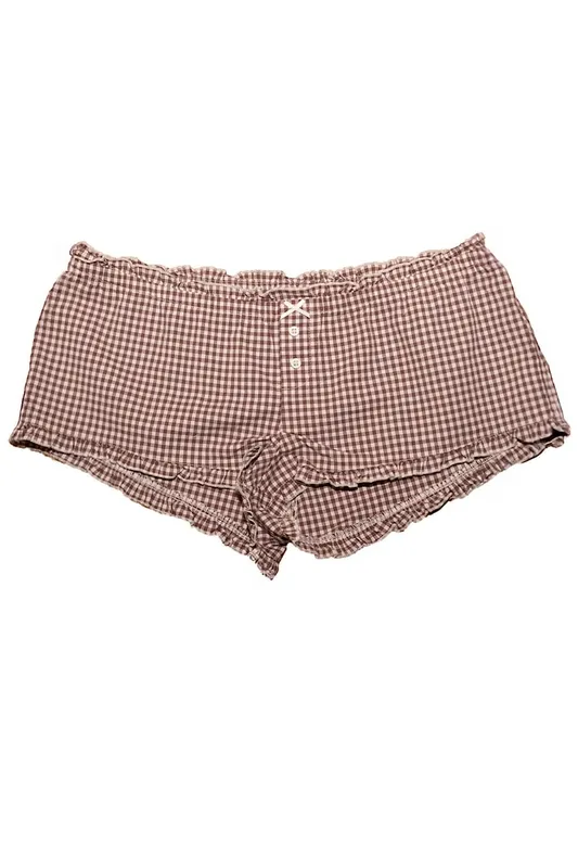 Burgundy and White Checkered Button Front Shorts