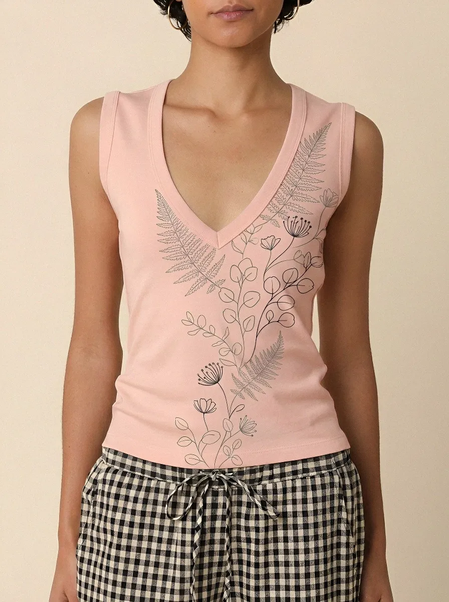 Women's Botanical Nature Lover Fern Floral Printed Tank Top