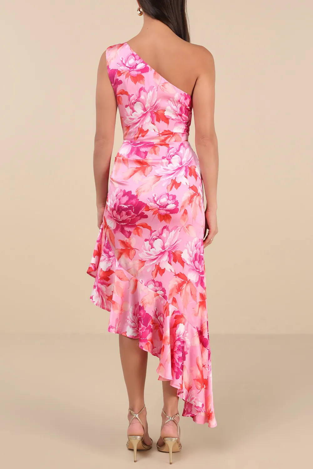 Casual Style Multi Floral One-Shoulder Midi Dress