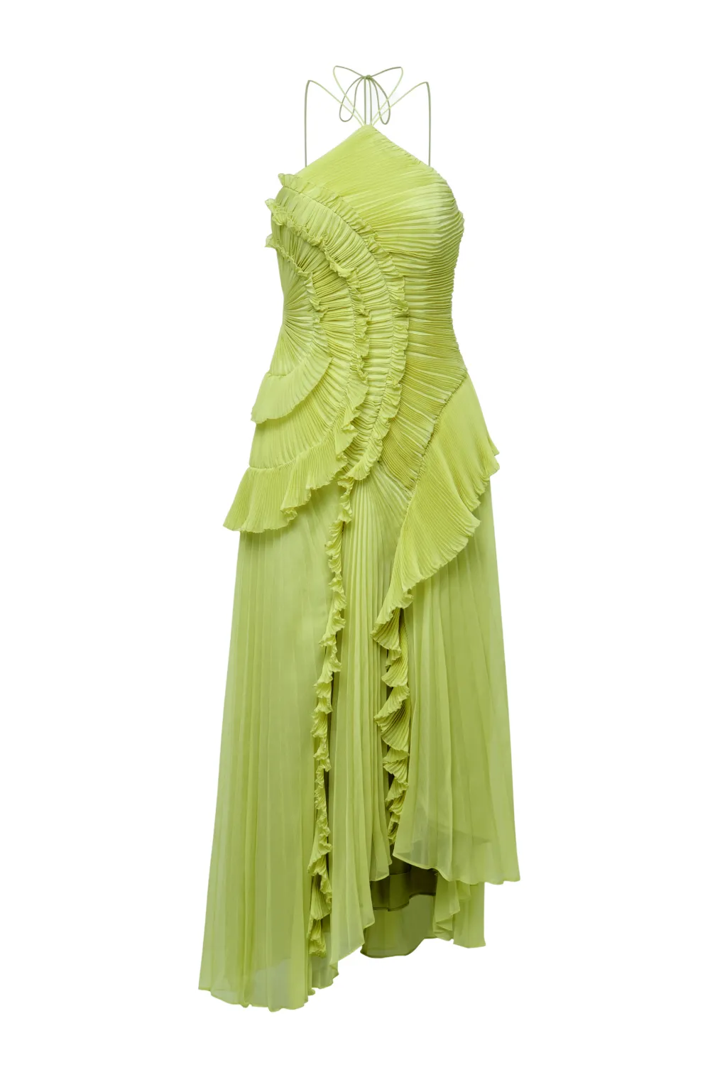 Pleated Frill Halter Neck Midi Dress