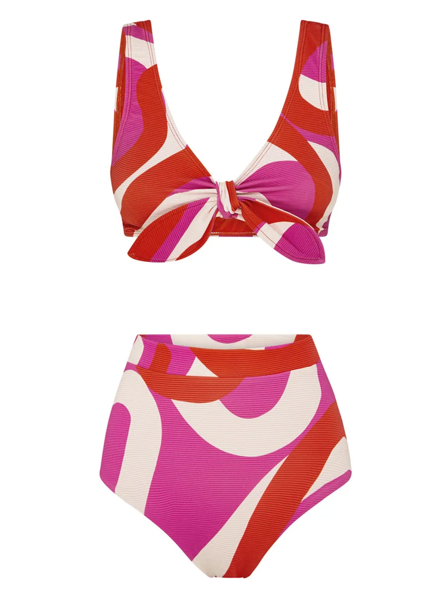 Red Ladies Sexy Chest Strap Design Bikini Set 2-Piece Set