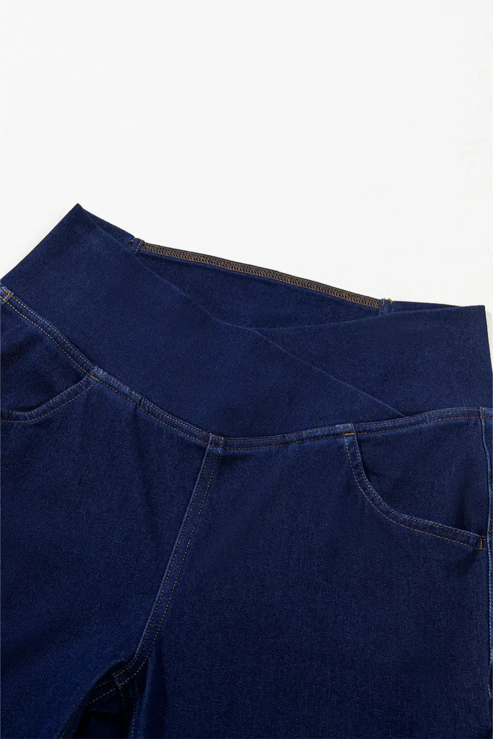 Solid Crossed Waist High Elastic Fit Flare Knit Jeans