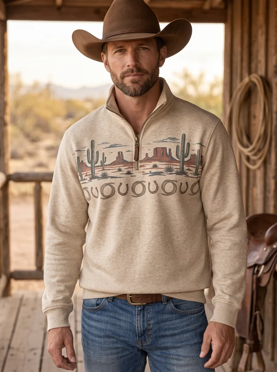 Prairie Cactus Desert Trail Look Men's Western Sweatshirt