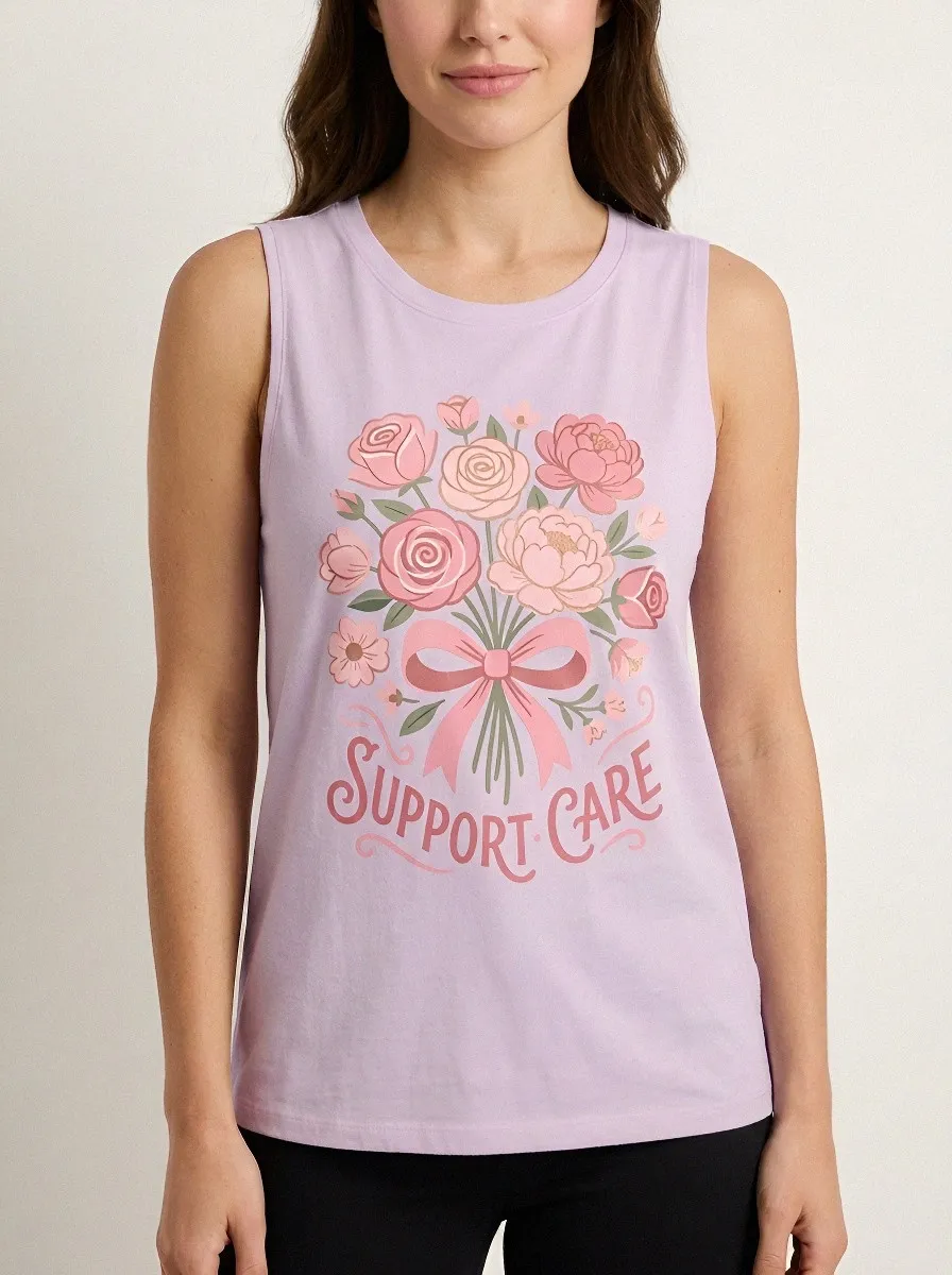 Women's Breast Cancer Awareness Pink Floral Ribbon Printed Tank Top