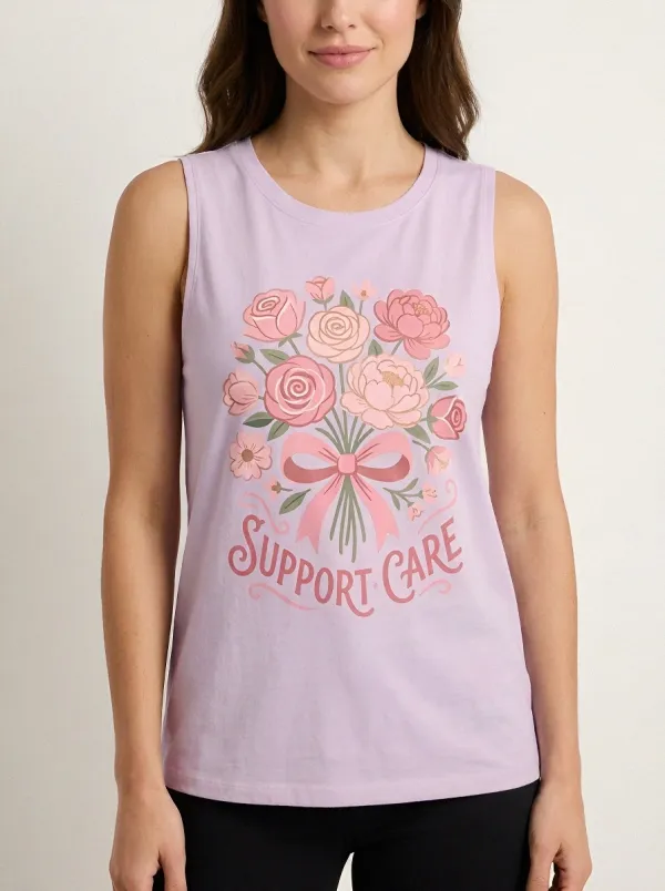 Women's Breast Cancer Awareness Pink Floral Ribbon Printed Tank Top