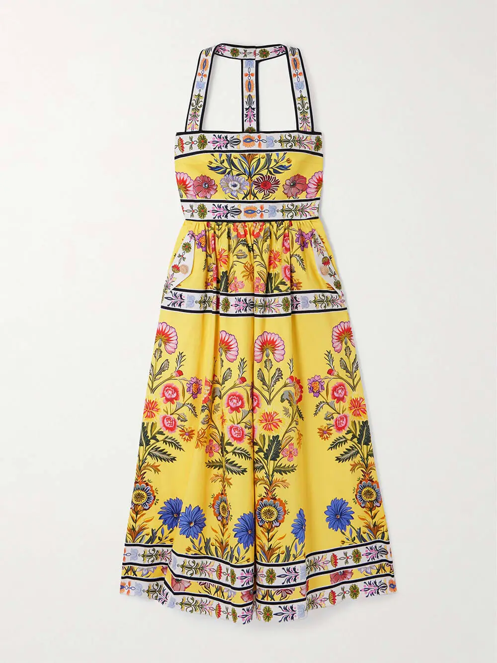 Satin Floral Print Racerback With Pockets Midi Dress