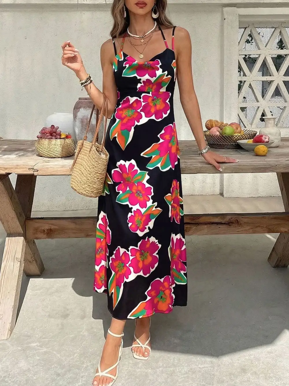 Spaghetti-Strap Floral Midi Dress