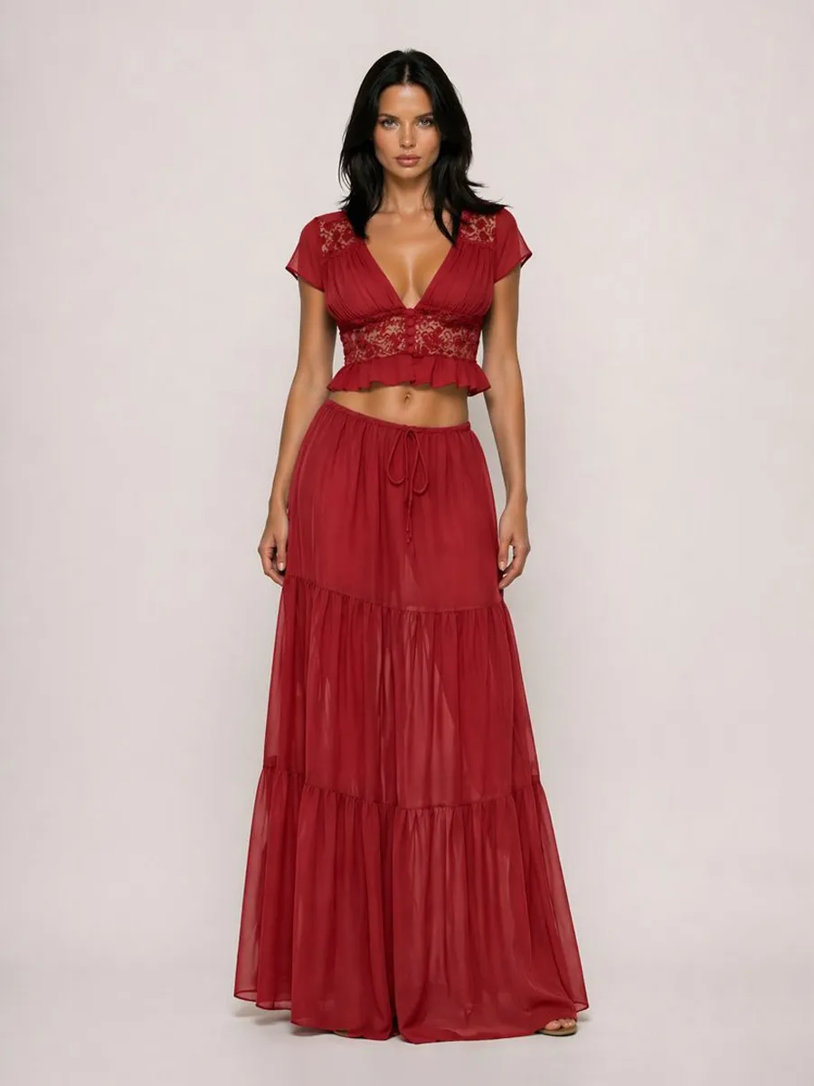 Greta Lace & Chiffon Cardigan Two-Piece Set