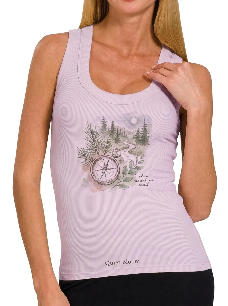 Women's Hiking Lover Compass Mountain Trail Printed Tank Top
