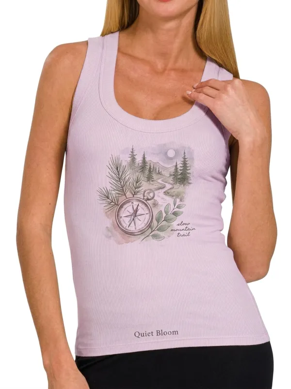 Women's Hiking Lover Compass Mountain Trail Printed Tank Top
