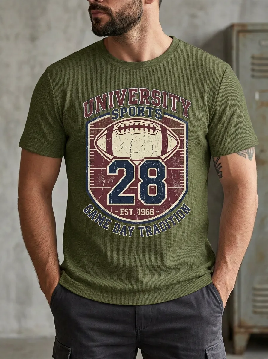 Men's Bold Football Ball Crew Neck Graphic T-Shirt