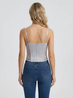 Floral Lace-Trim Hook-Front Women's Corset Top