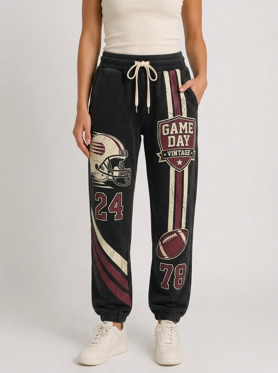 Women's Football Fan Vintage Game Day Helmet Printed Joggers
