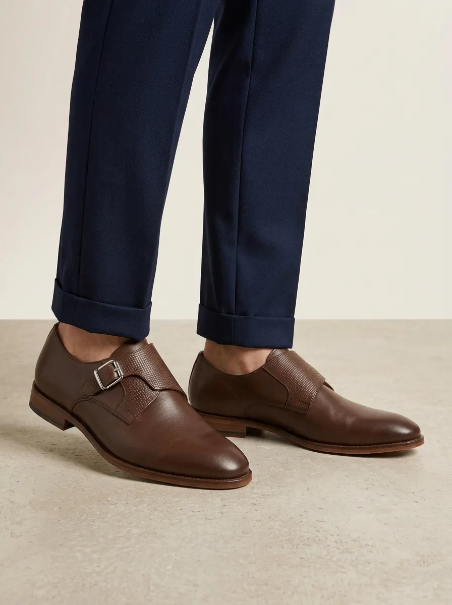 Men's Business Formal Textured Buckle Leather Shoes