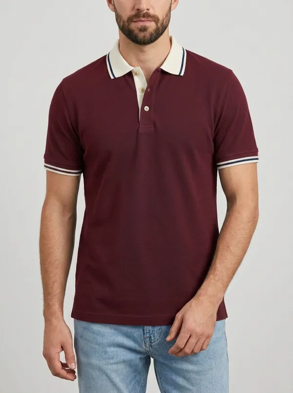 Men's Classic Knit Ribbed Textured Tipped-Collar Polo Shirt