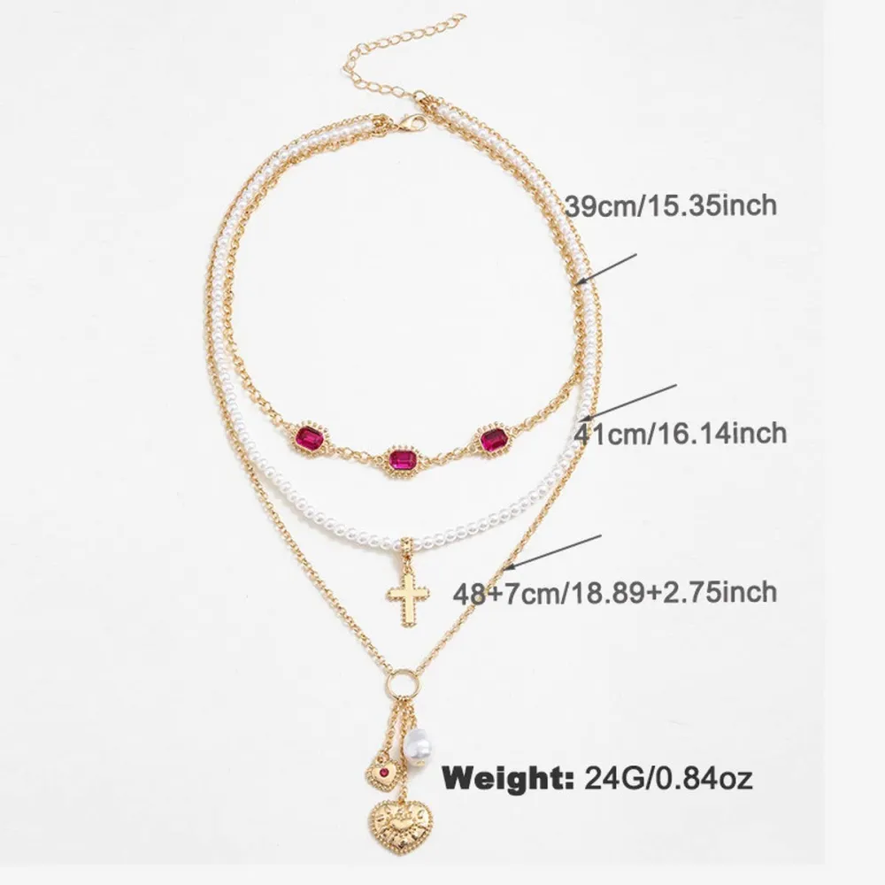 Rhinestone Pearl Heart Pendant Necklace