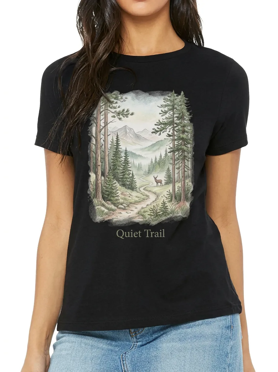 Women's Nature Lover Quiet Trail Deer Forest Printed T-shirt