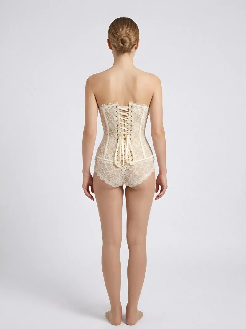 Floral Lace-Up Lace-Trim Vintage-Inspired Women's Corset Top