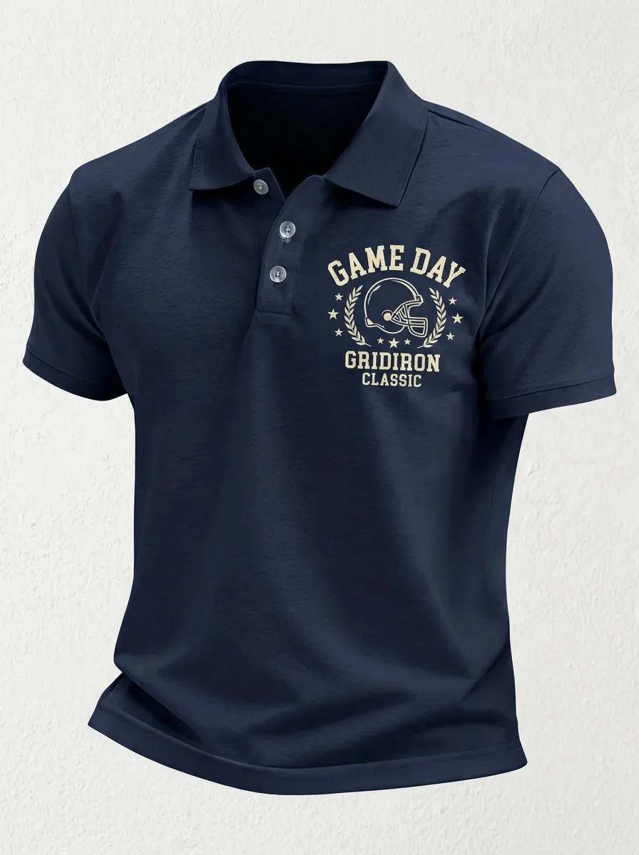 Men's Football Lover Game Day Gridiron Classic Graphic Polo Shirt