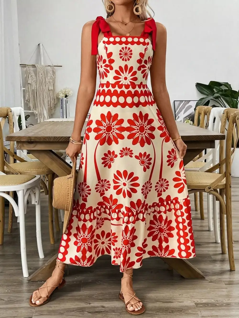 Tie-Shoulder Midi Dress