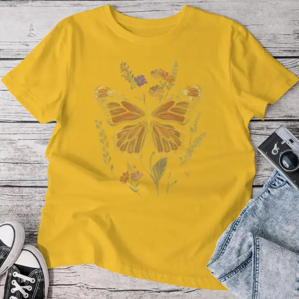 Vintage Monarch Butterfly Verbena Flower Women T-shirt