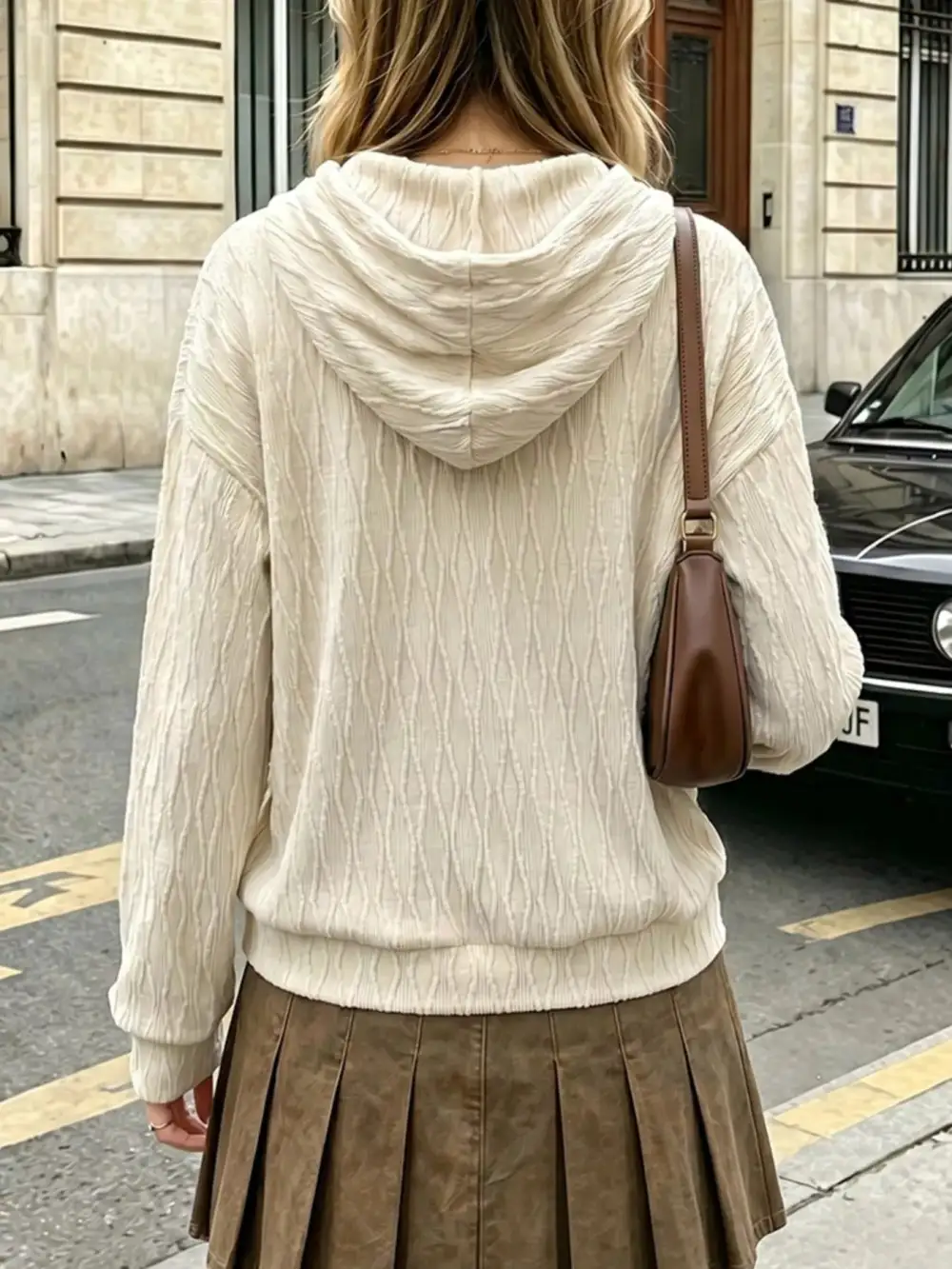Drawstring Textured Hoodie