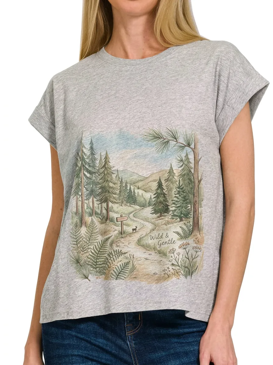Women's Nature Lover Wild & Gentle Forest Path Printed T-shirt