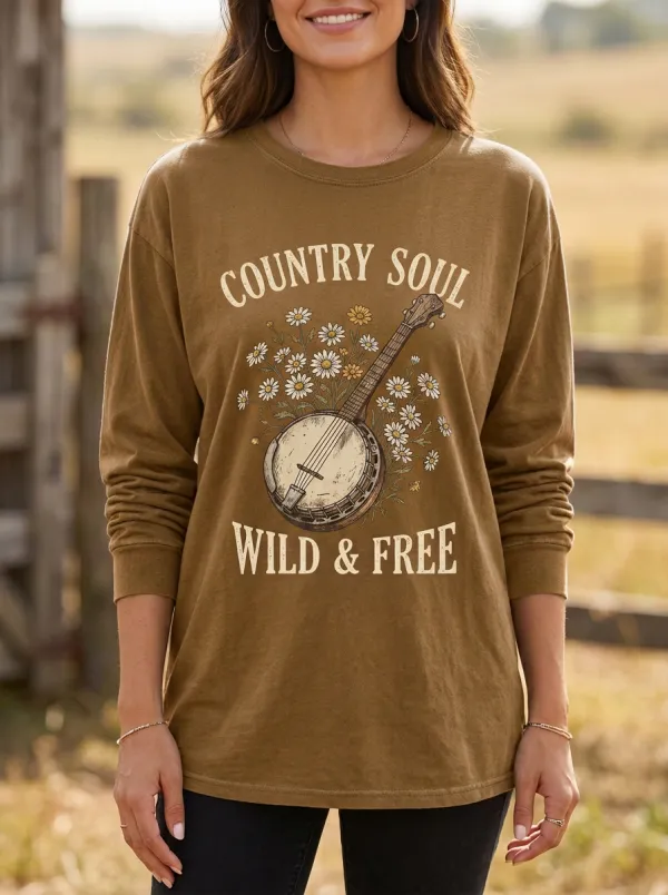 Western-Inspired Western-Motif Women's Country Music Long-Sleeve Shirt