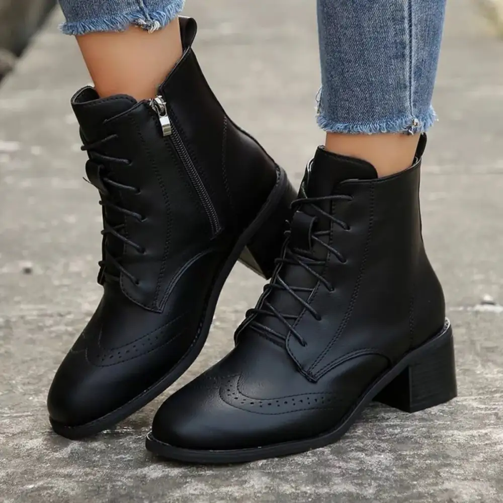 Lace Up Ankle Boots with Zipper