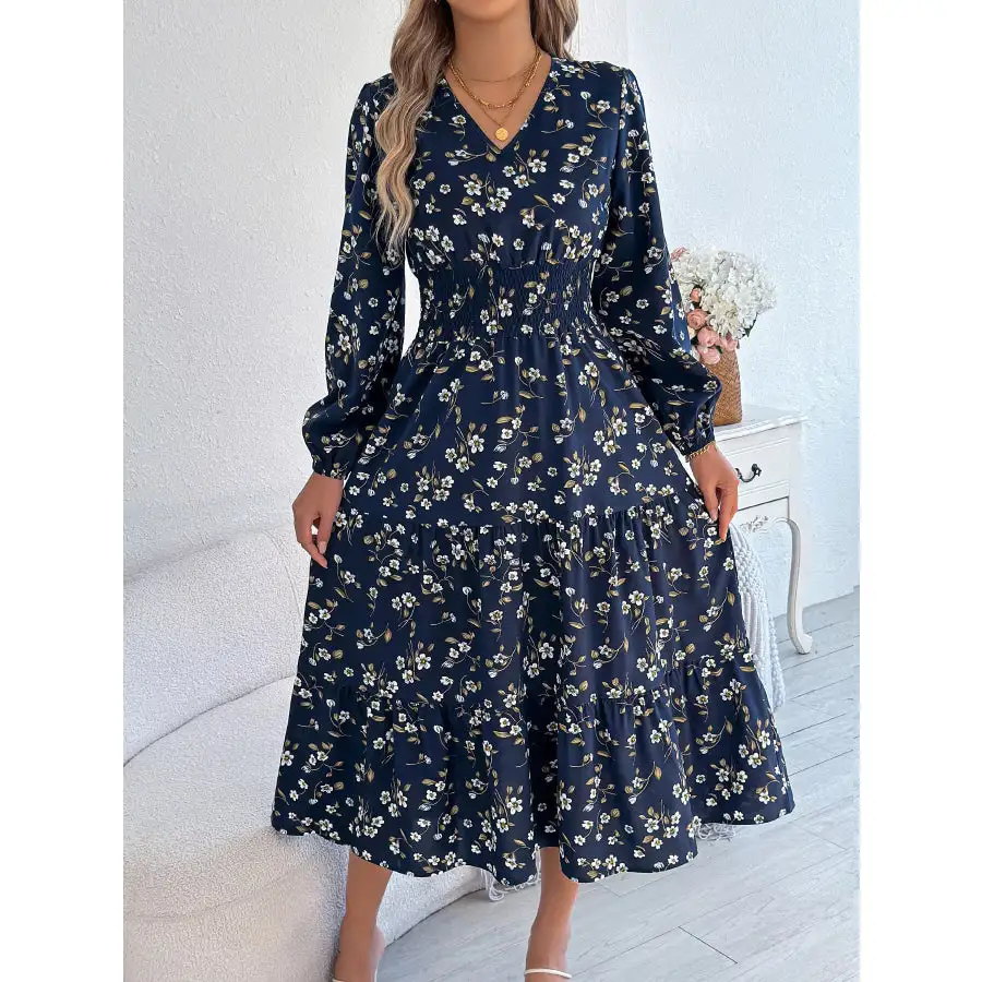 Long Sleeve V-Neck Midi Dress
