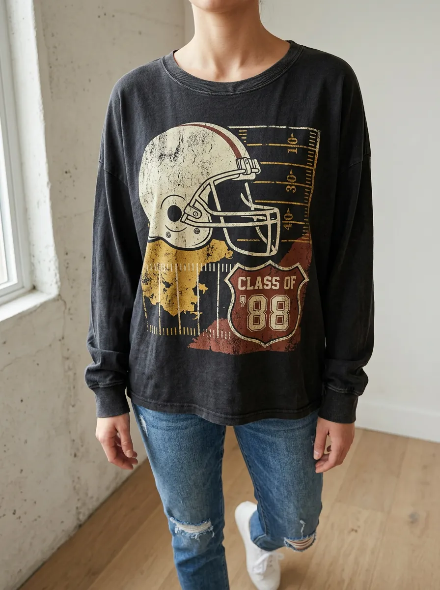 Women's Football Lover Class of 88 Helmet Printed Long Sleeve Top