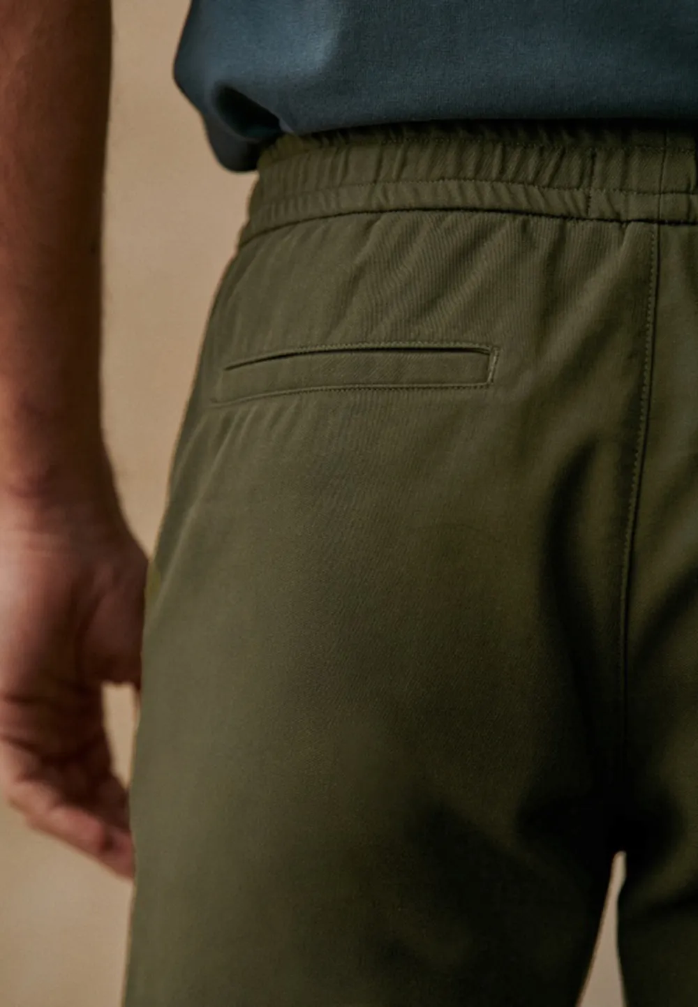 Olive Green Cotton Linen Blend Casual Trousers