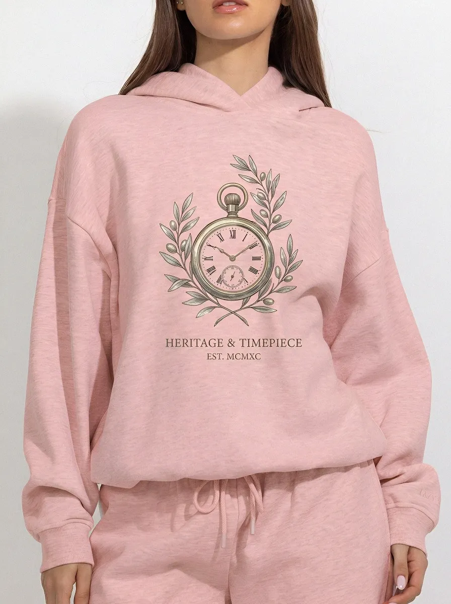 Women's Vintage Pocket Watch Olive Branch Printed Hoodie