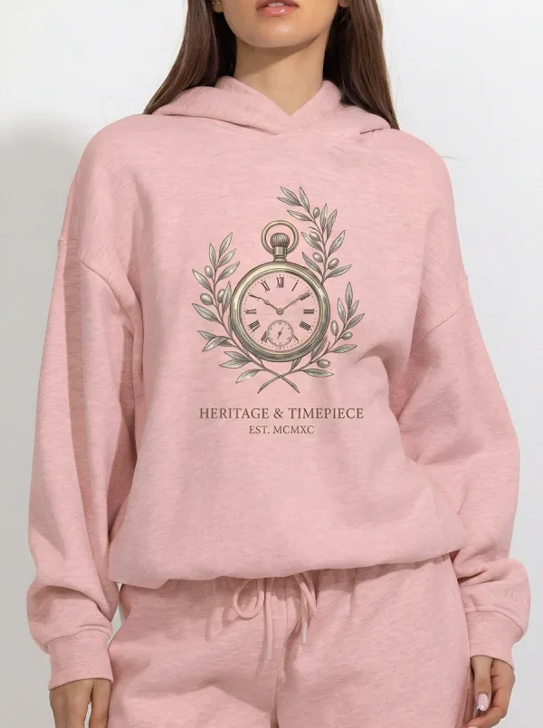 Women's Vintage Pocket Watch Olive Branch Printed Hoodie
