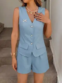 Refined Zip-Detail Two-Piece Vest and Shorts Set