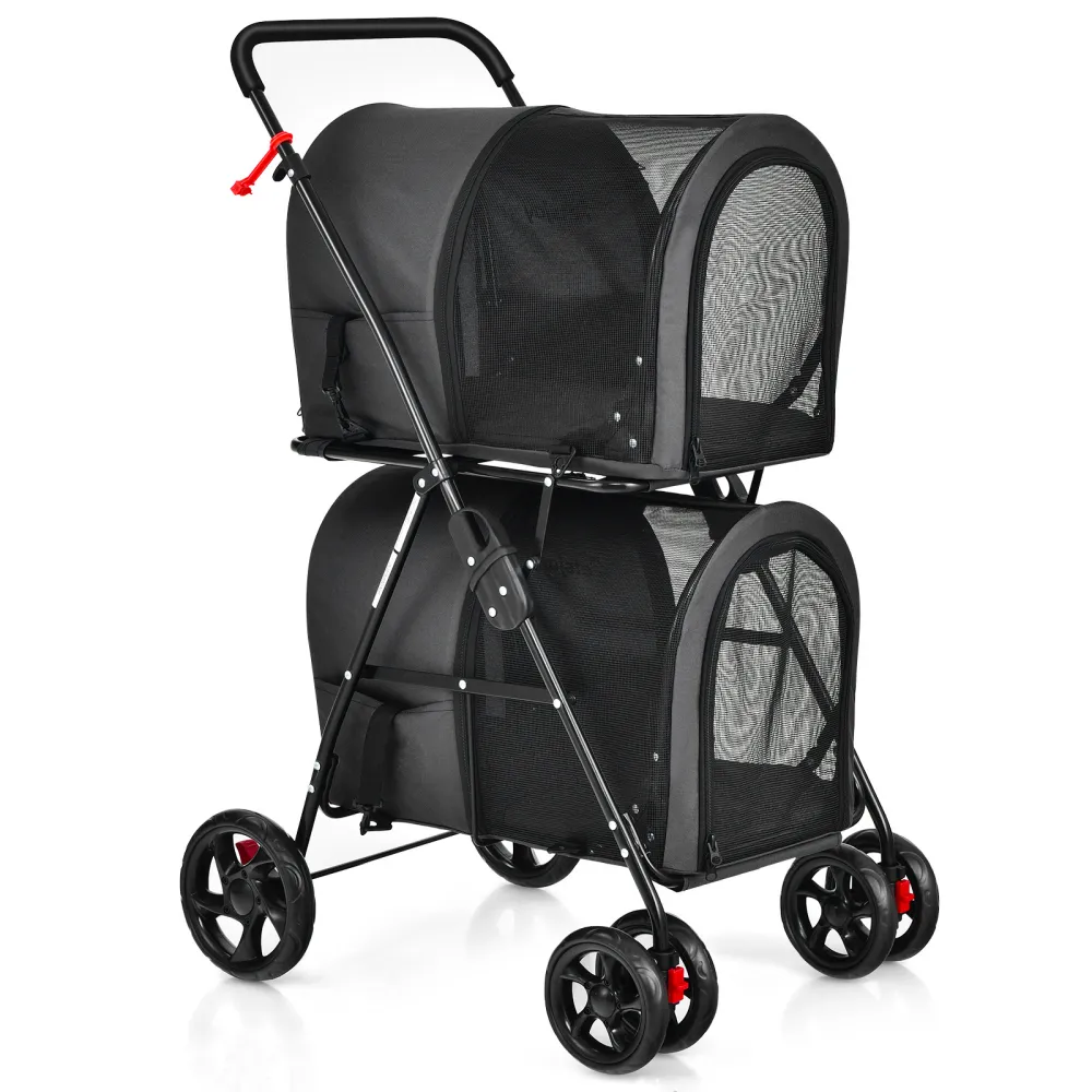 Multi-Level Pet Cart with Dual Compartments, Pet Essential for Transporting Multiple Cats or Dogs